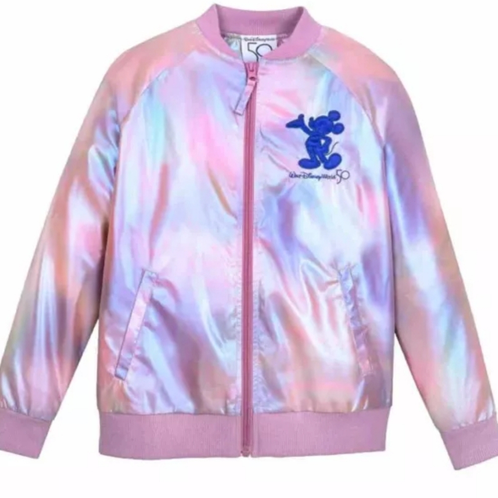 WALT DISNEY WORLD 50TH ANNIVERSARY EARIDESCENT PINK VARSITY/BOMBER JACKET